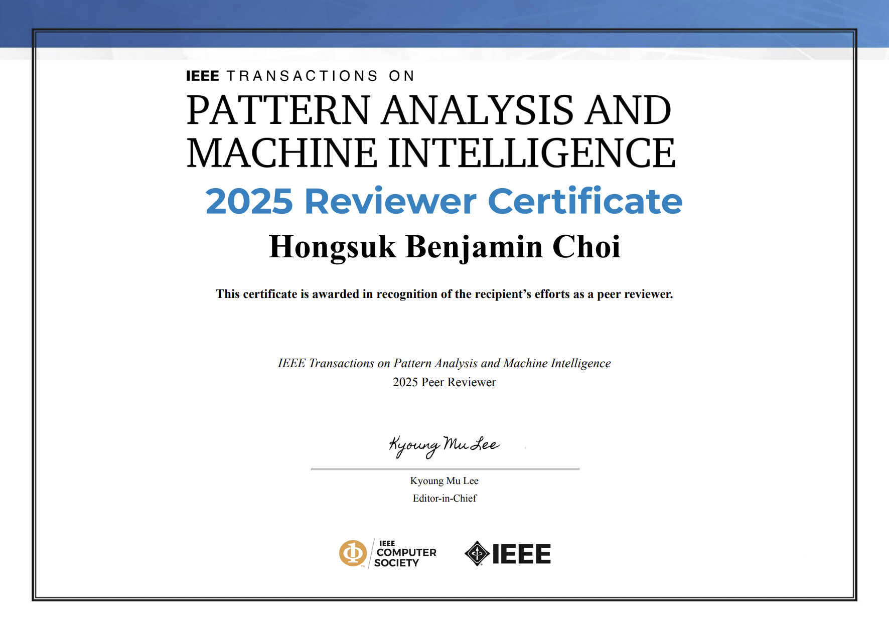 TPAMI Reviewer Certificate